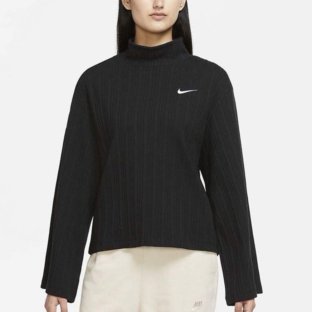 Nike Sportswear Ribbed Knit High Collar‎ Long Sleeves Knit Long Sleeves Black XS